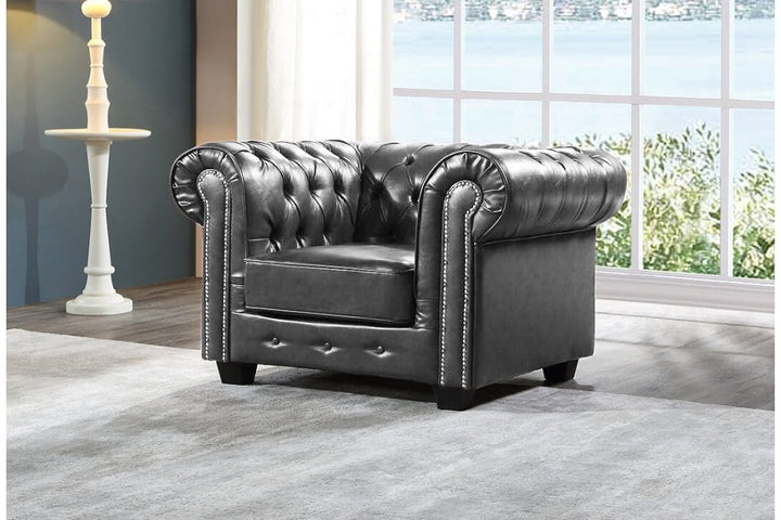 Chesterfield Grey Leather Antique Armchair