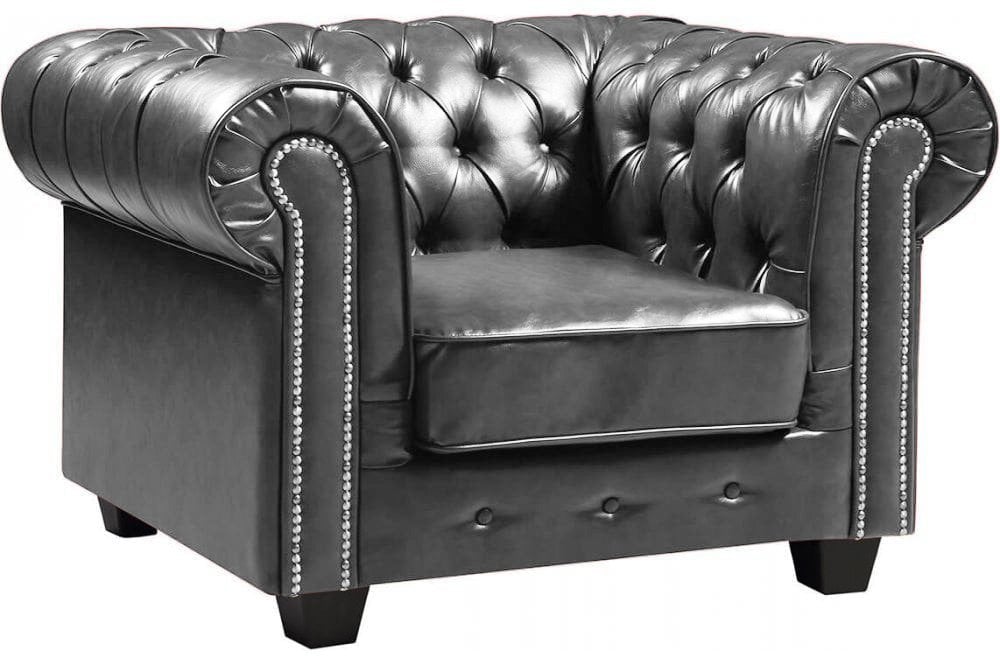 Chesterfield Grey Leather Antique Armchair