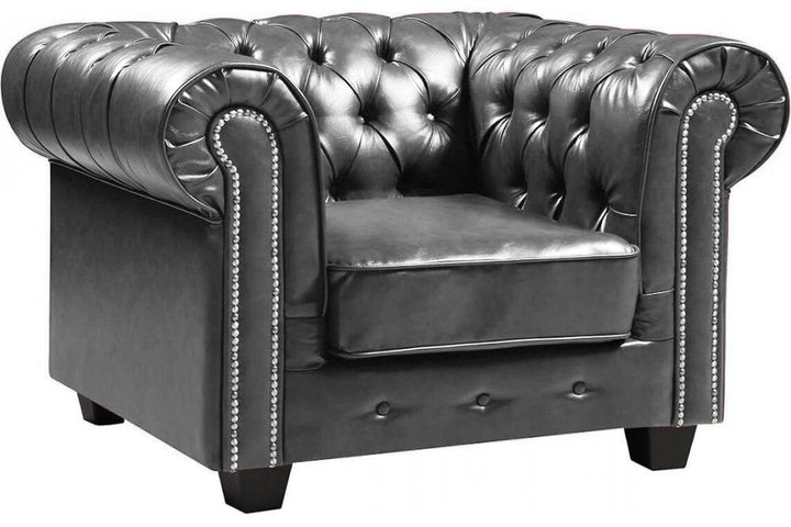 Chesterfield Grey Leather Antique Armchair