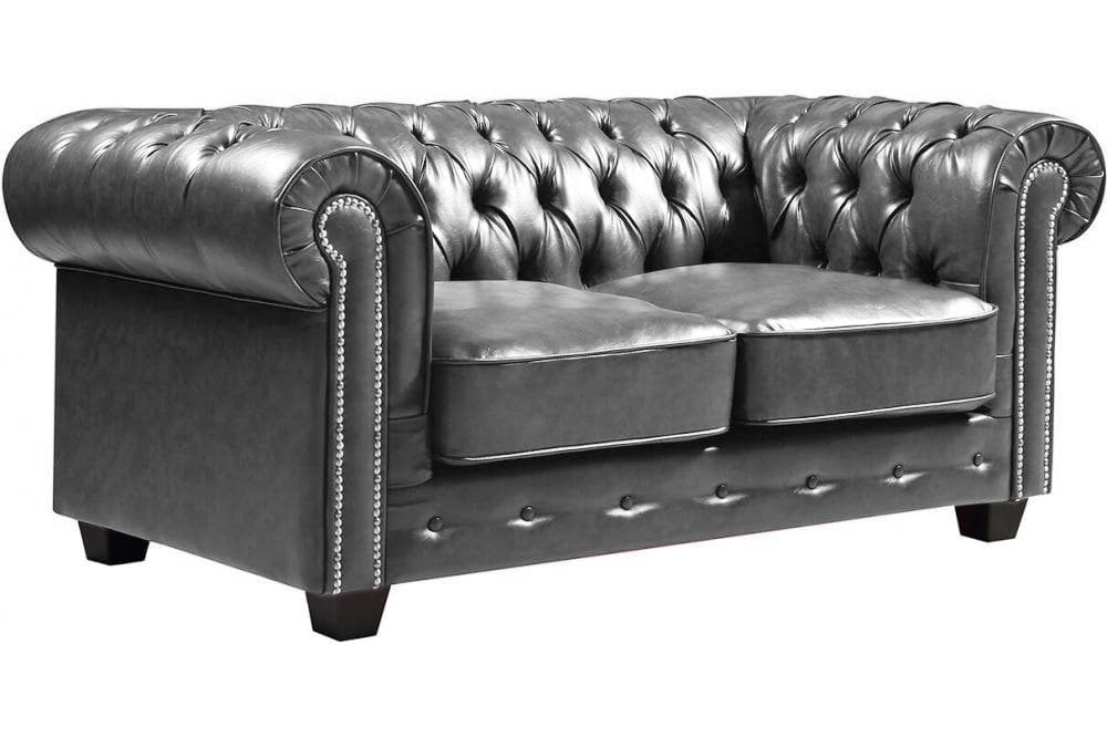 Chesterfield Grey Leather Antique 2 Seater Sofa