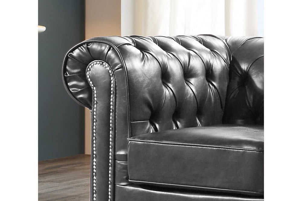 Chesterfield Grey Leather Antique 2 Seater Sofa