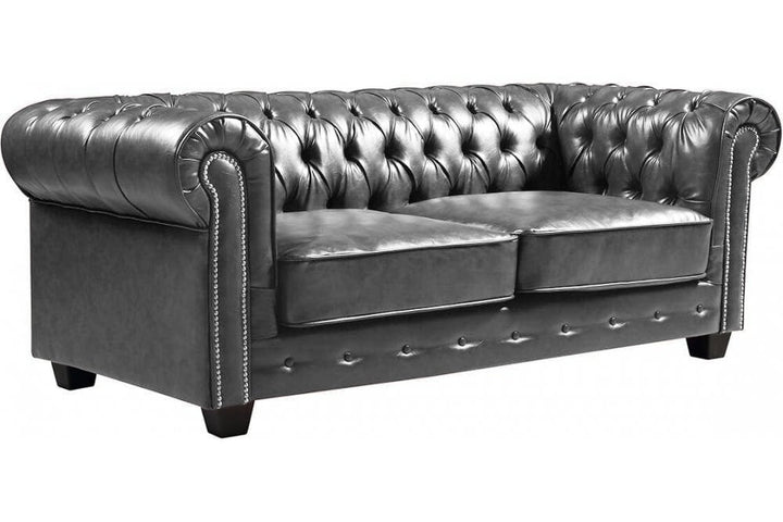 Chesterfield Grey Leather Antique 3 Seater Sofa