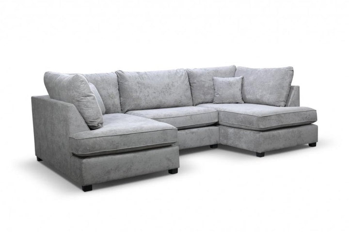 Emilia Grey Fabric U Shape High Back Corner Sofa + Footstool