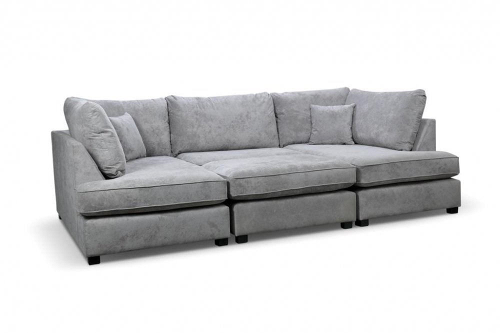 Emilia Grey Fabric U Shape High Back Corner Sofa + Footstool