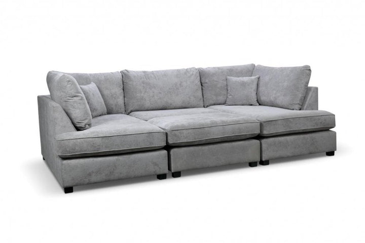 Emilia Grey Fabric U Shape High Back Corner Sofa + Footstool