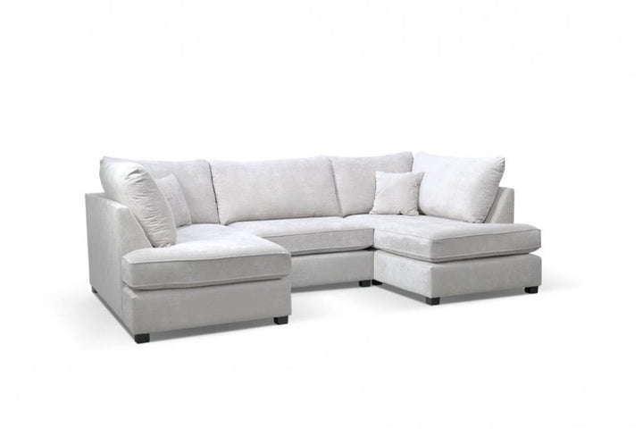 Emilia Silver  Fabric U Shape High Back Corner Sofa + Footstool