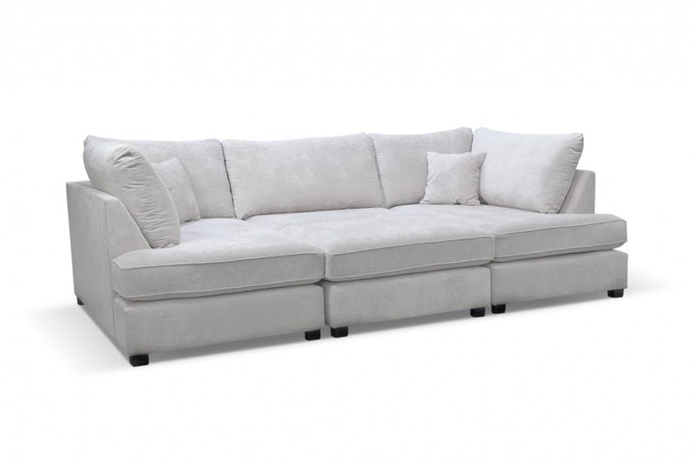 Emilia Silver  Fabric U Shape High Back Corner Sofa + Footstool