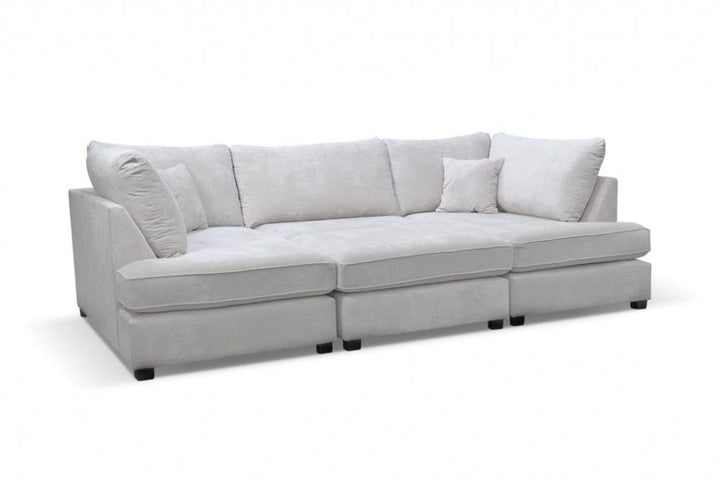 Emilia Silver  Fabric U Shape High Back Corner Sofa + Footstool