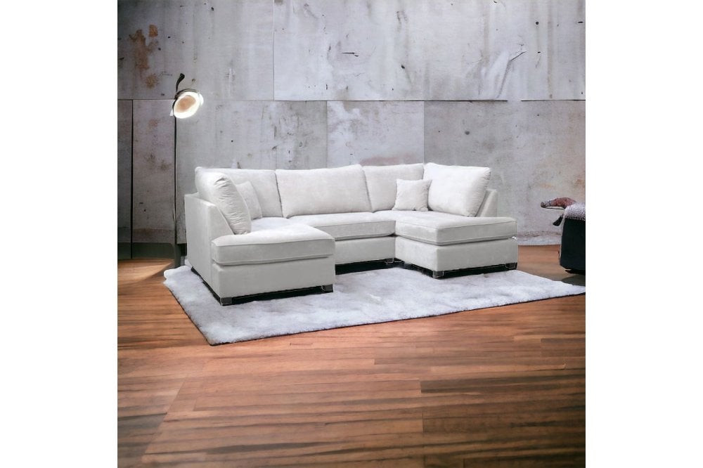 Emilia Silver  Fabric U Shape High Back Corner Sofa + Footstool