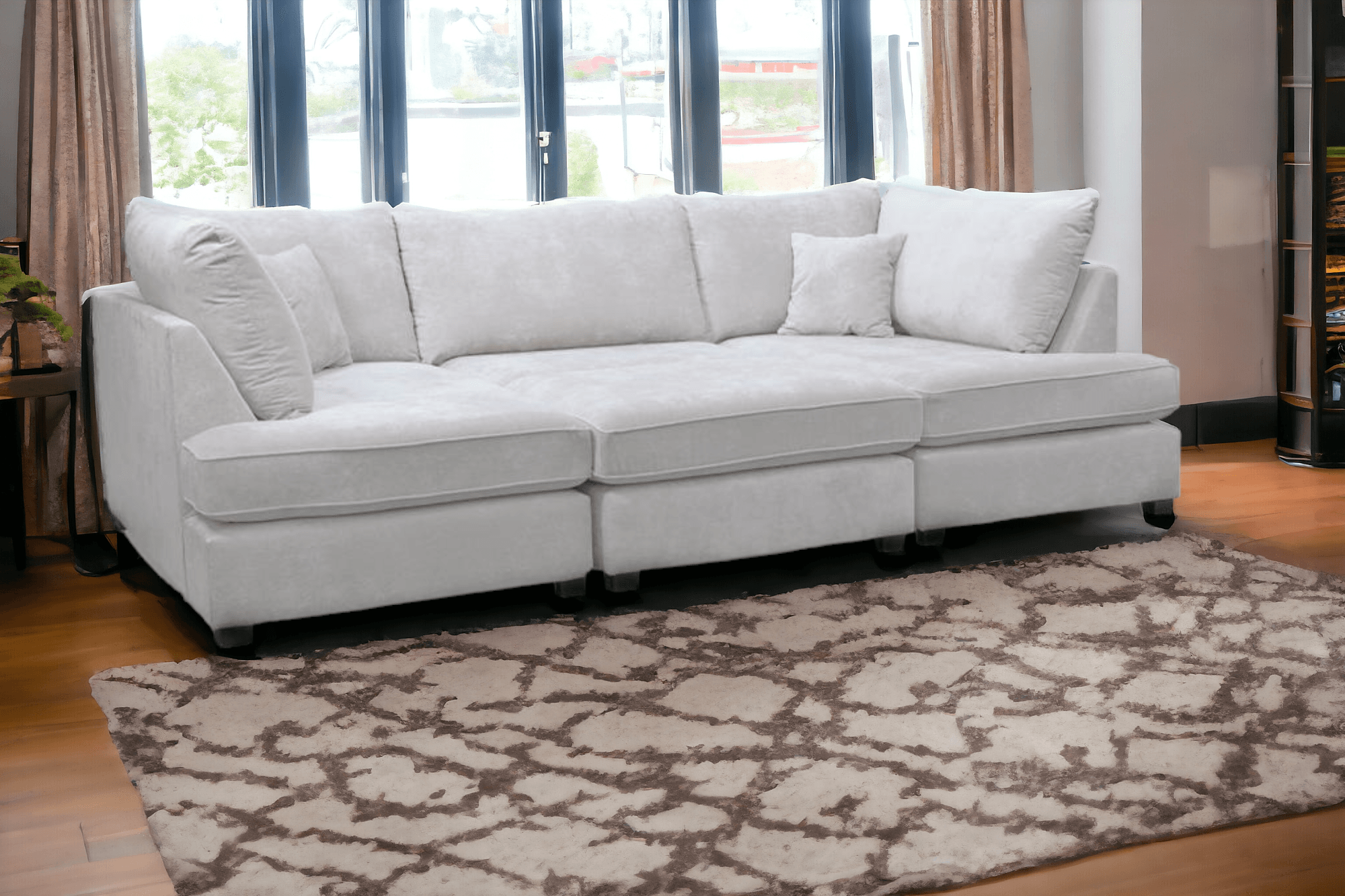 Emilia Silver  Fabric U Shape High Back Corner Sofa + Footstool