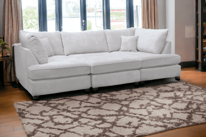 Emilia Silver  Fabric U Shape High Back Corner Sofa + Footstool