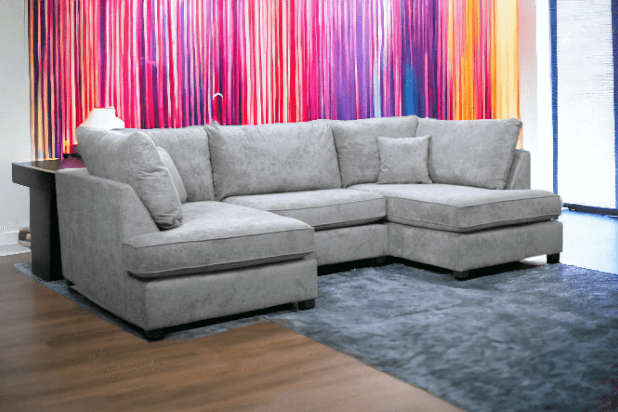 Emilia Grey Fabric U Shape High Back Corner Sofa + Footstool