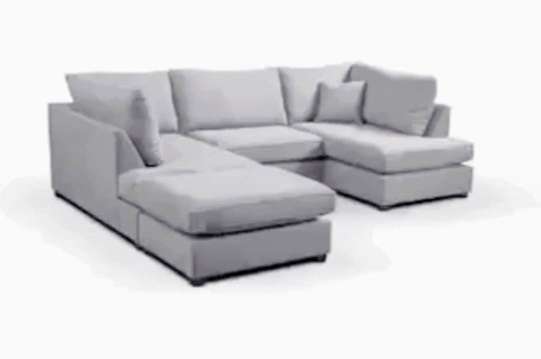 Emilia Grey Fabric U Shape High Back Corner Sofa + Footstool