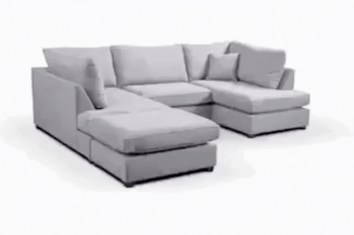 Emilia Grey Fabric U Shape High Back Corner Sofa + Footstool