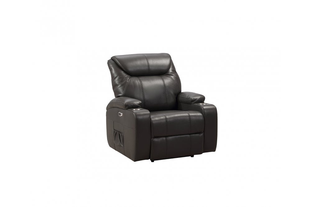 Capri Grey Electric Leather Recliner Armchair With Two Cup Holders