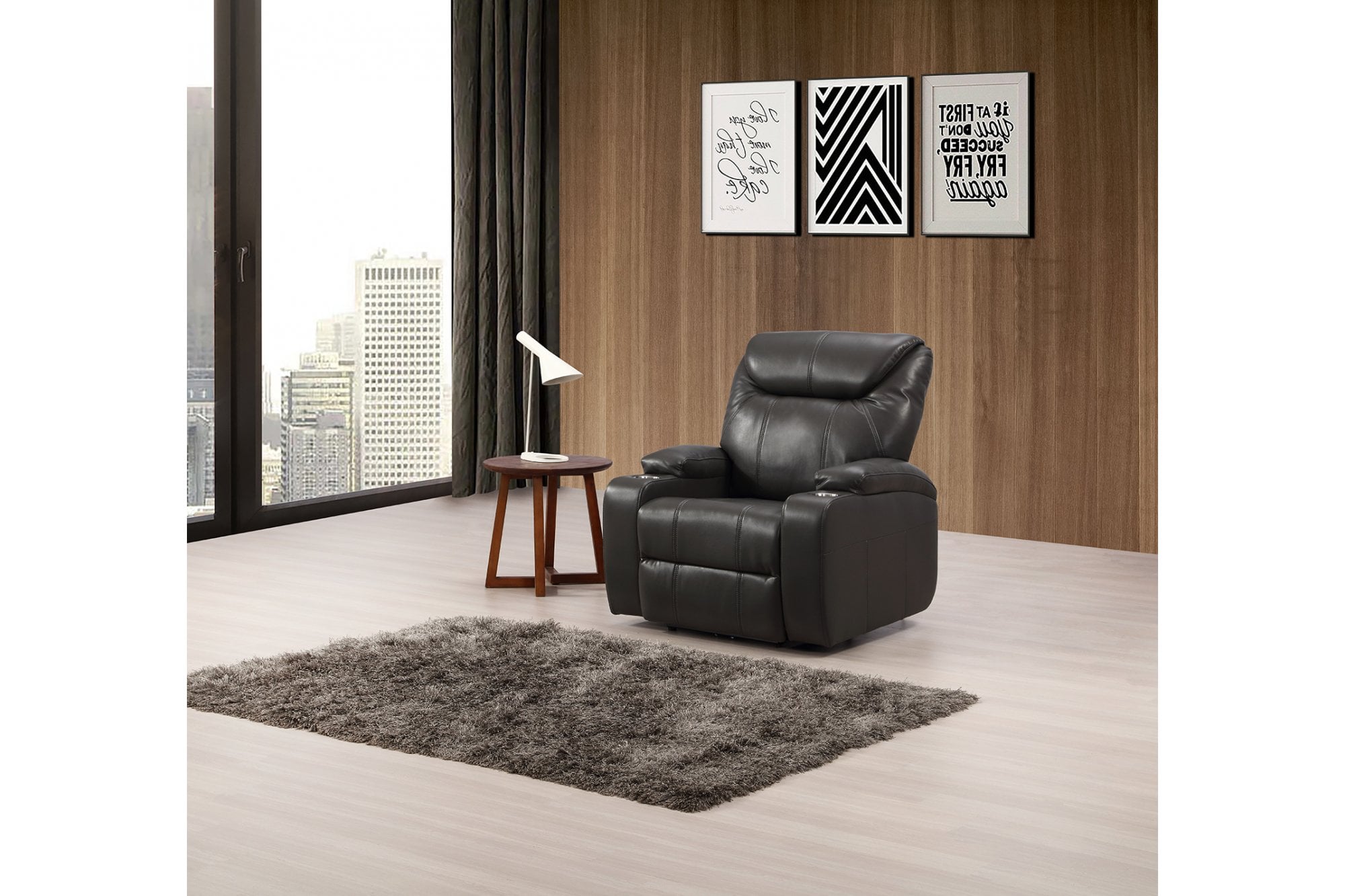 Capri Grey Electric Leather Recliner Armchair With Two Cup Holders