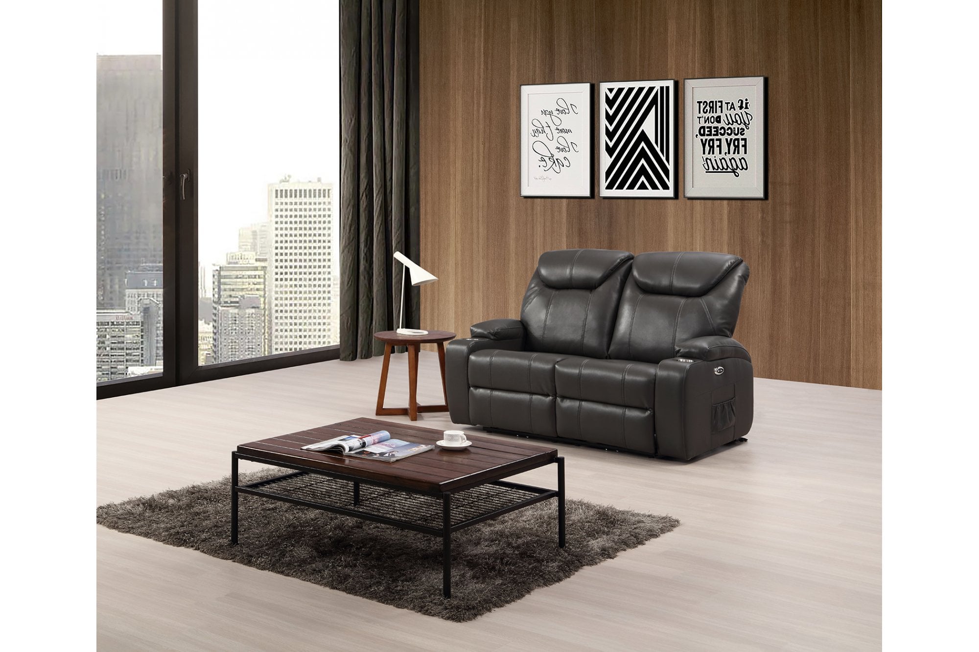 Capri Grey Electric 2 Seater Leather Recliner Sofa With Two Cup Holders