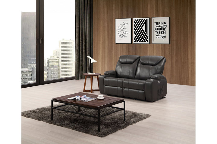 Capri Grey Electric 2 Seater Leather Recliner Sofa With Two Cup Holders