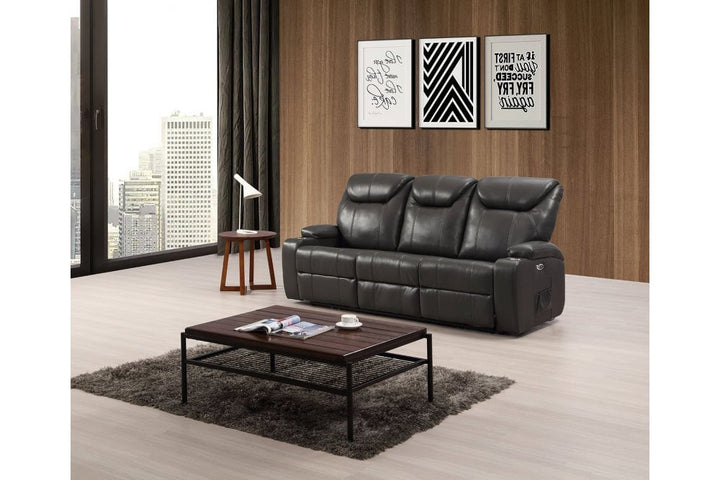 Capri Grey Electric Leather 3 Seater Recliner Sofa With Two Cup Holders