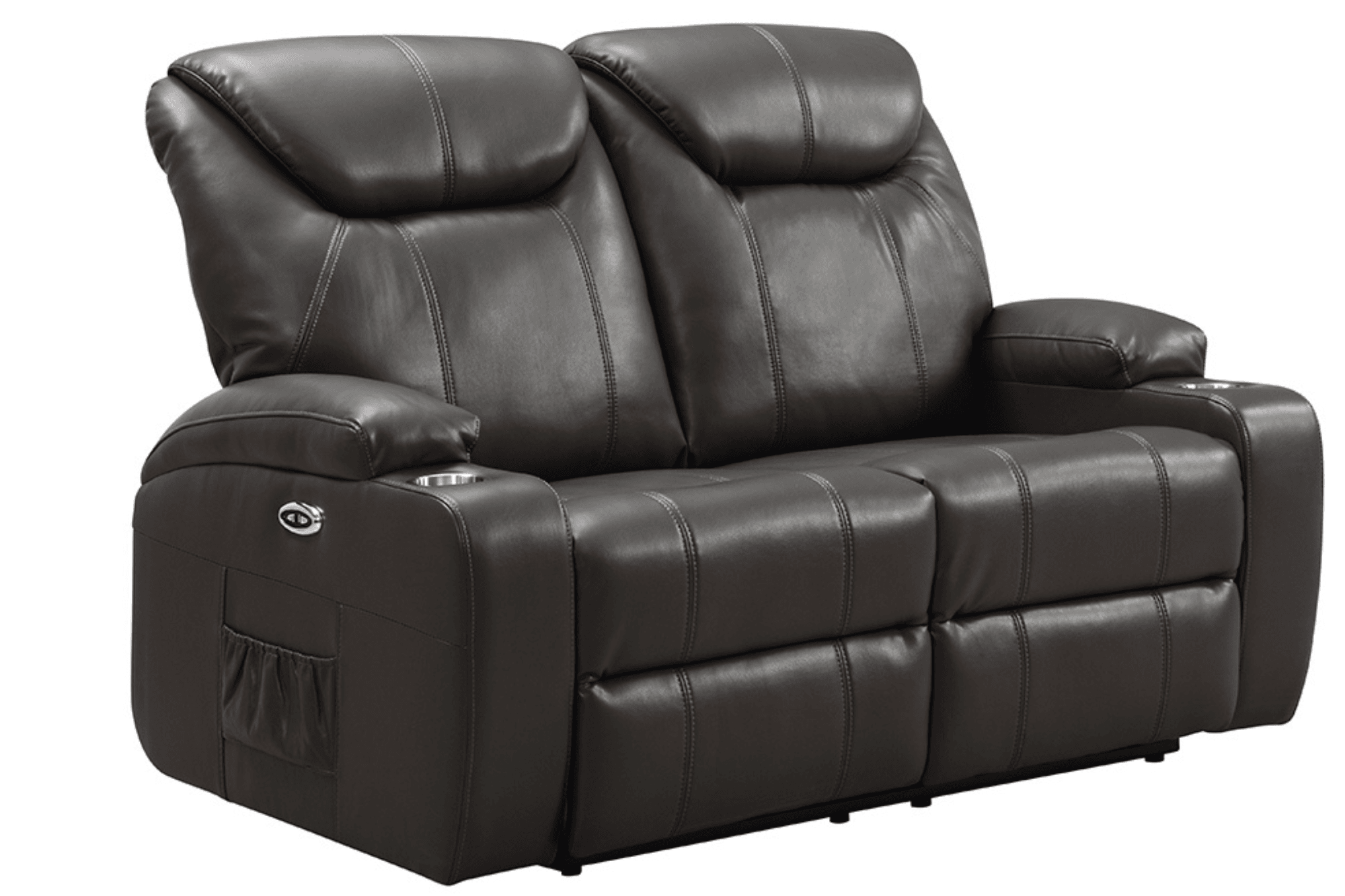 Capri Grey Electric 2 Seater Leather Recliner Sofa With Two Cup Holders