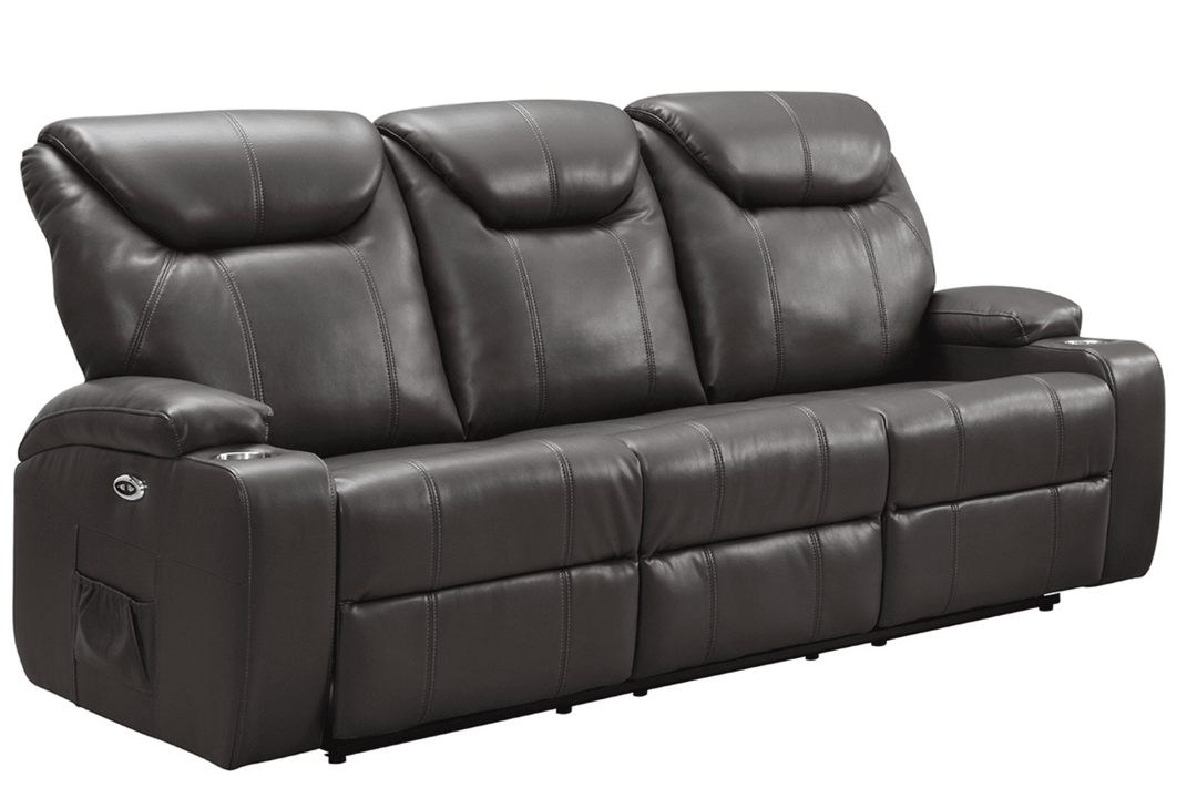 Capri Grey Electric Leather 3 Seater Recliner Sofa With Two Cup Holders