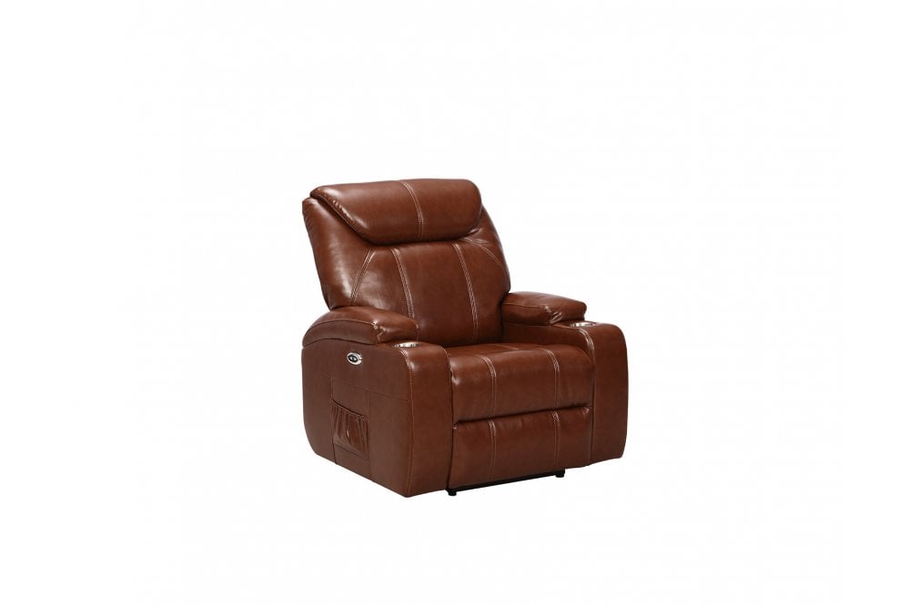 Capri Tan Electric Leather Recliner Armchair With Two Cup Holders