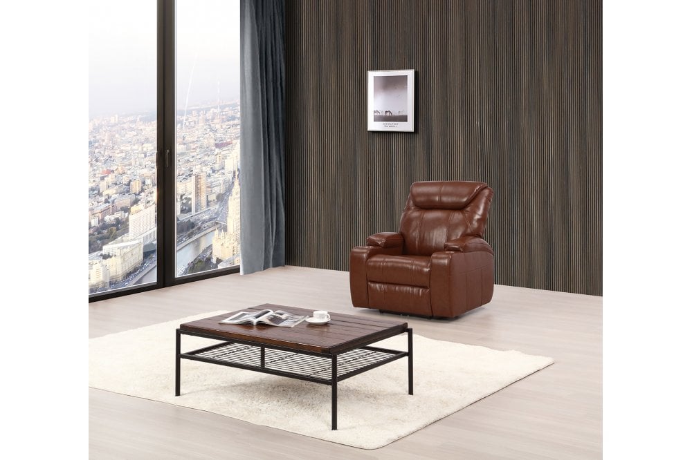 Capri Tan Electric Leather Recliner Armchair With Two Cup Holders
