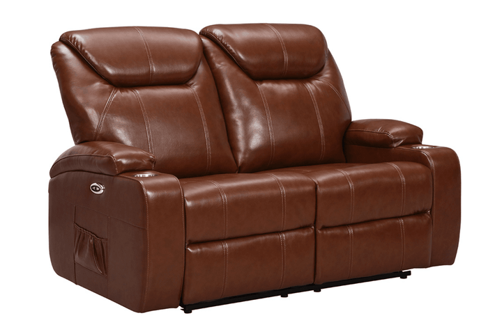 Capri Tan Electric 2 Seater Leather Recliner Sofa With Two Cup Holders