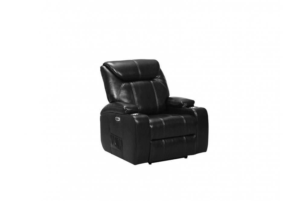Capri Black Electric Leather Recliner Armchair With Two Cup Holders