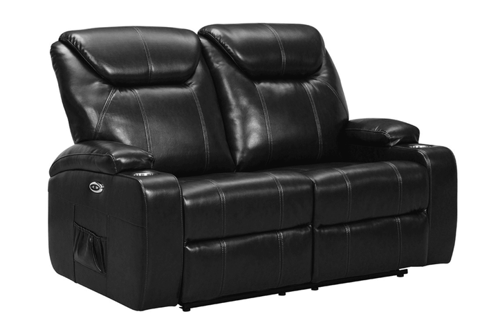 Capri Black Electric 2 Seater Leather Recliner Sofa With Two Cup Holders