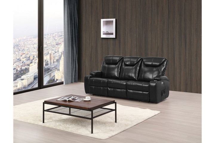 Capri Black Electric Leather 3 Seater Recliner Sofa With Two Cup Holders