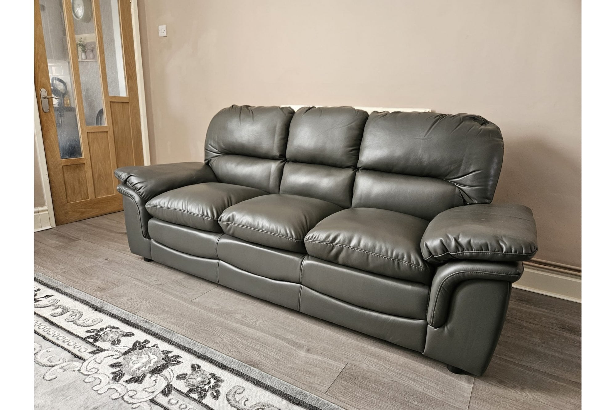 Verona Grey Leather 3 Seater Sofa