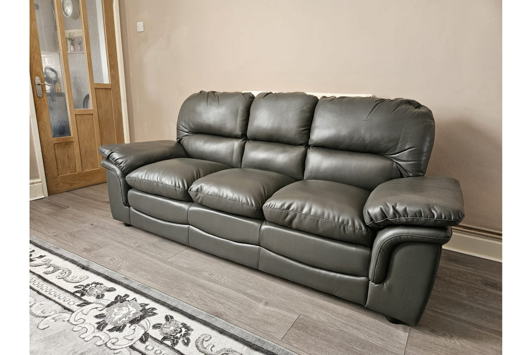 Verona Grey Leather 3 Seater Sofa