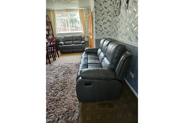 Sevile Grey Leather 3 Seater Recliner Sofa