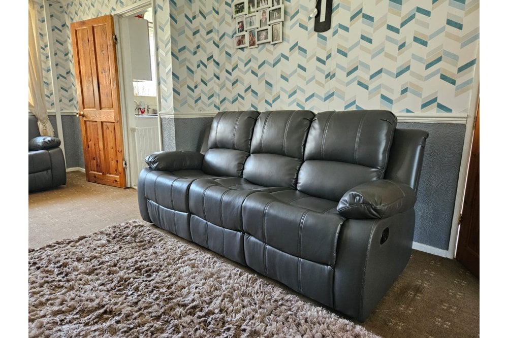 Sevile Grey Leather 3 Seater Recliner Sofa