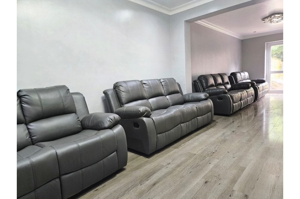 Sevile Grey Leather 3 Seater Recliner Sofa