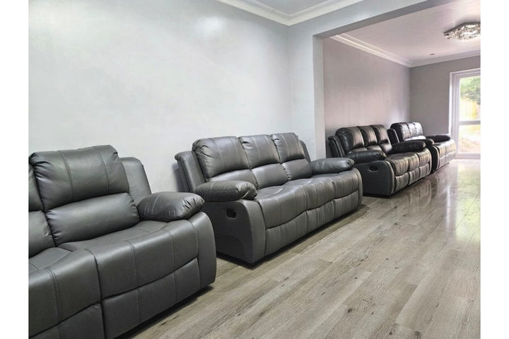 Sevile Grey Leather 3 Seater Recliner Sofa