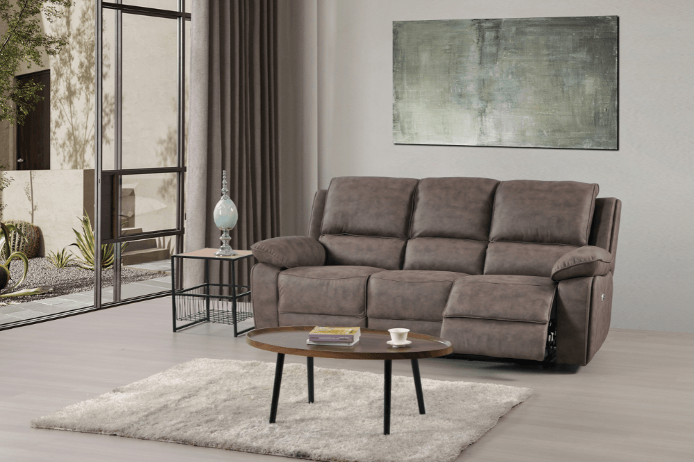Maple Brown Suede Fabric Electric Recliner 3 Seater Sofa