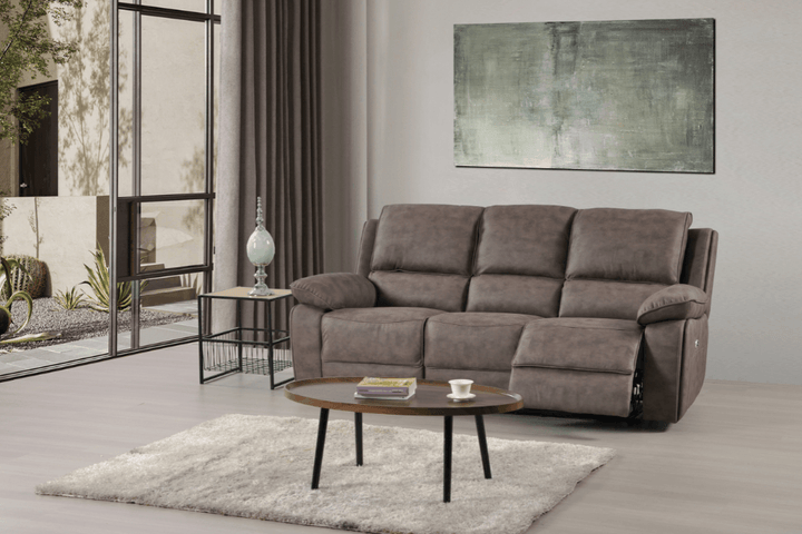 Maple Brown Suede Fabric Electric Recliner 3 Seater Sofa
