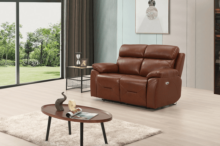 Renato Genuine Leather Tan Electric Power Recliner 2 Seater