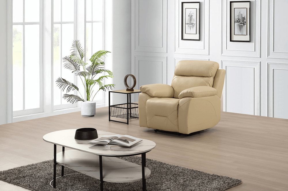 Vancouver Genuine Leather Cream Electric Power Recliner Armchair