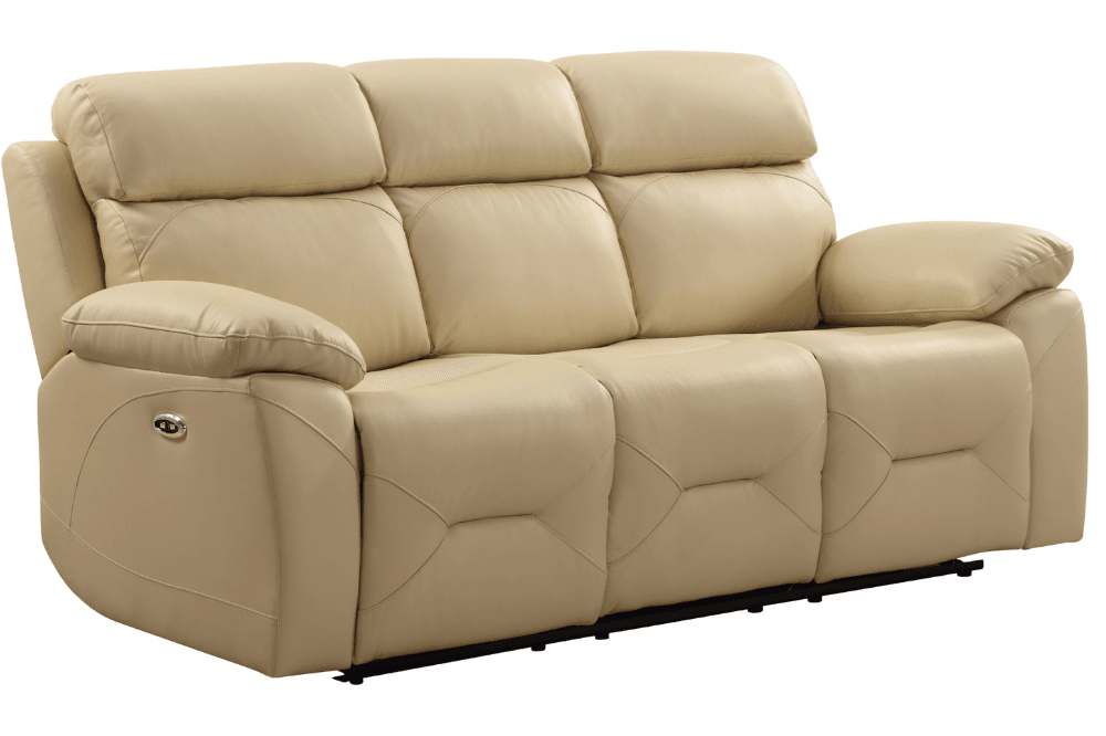 Vancouver  Genuine Leather Cream Electric Power Recliner 3 Seater