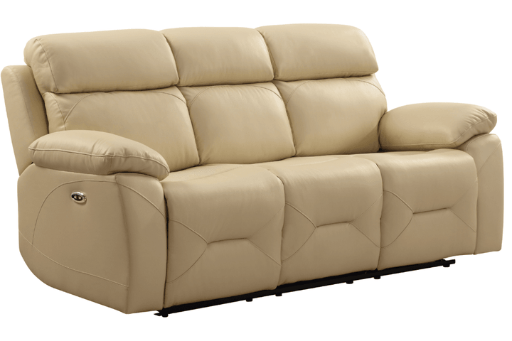 Vancouver  Genuine Leather Cream Electric Power Recliner 3 Seater