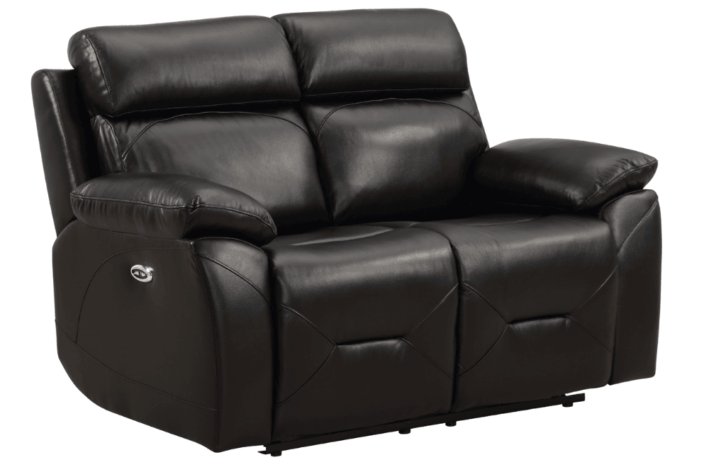 Vancouver  Genuine Leather Black Electric Power Recliner 2 Seater