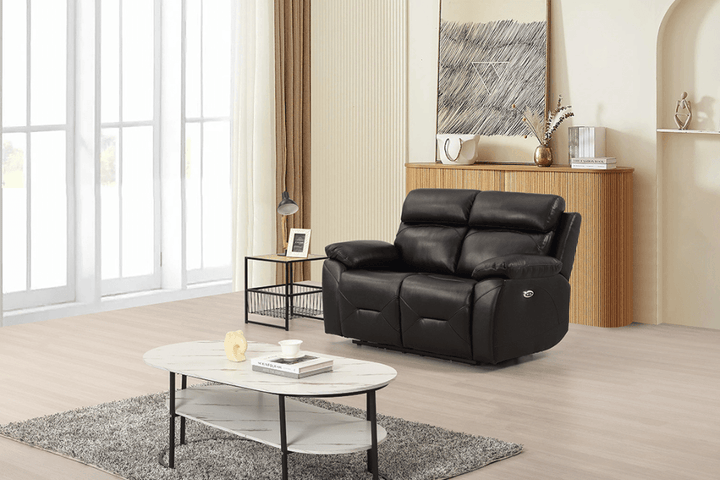 Vancouver  Genuine Leather Black Electric Power Recliner 2 Seater