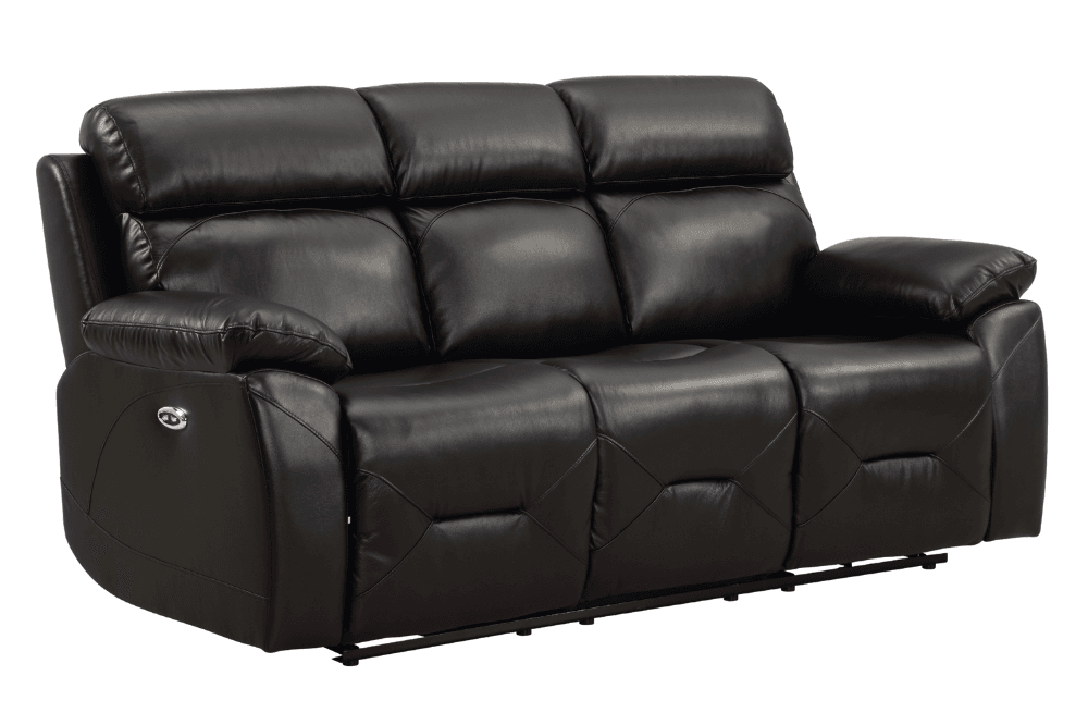 Vancouver  Genuine Leather Black Electric Power Recliner 3 Seater