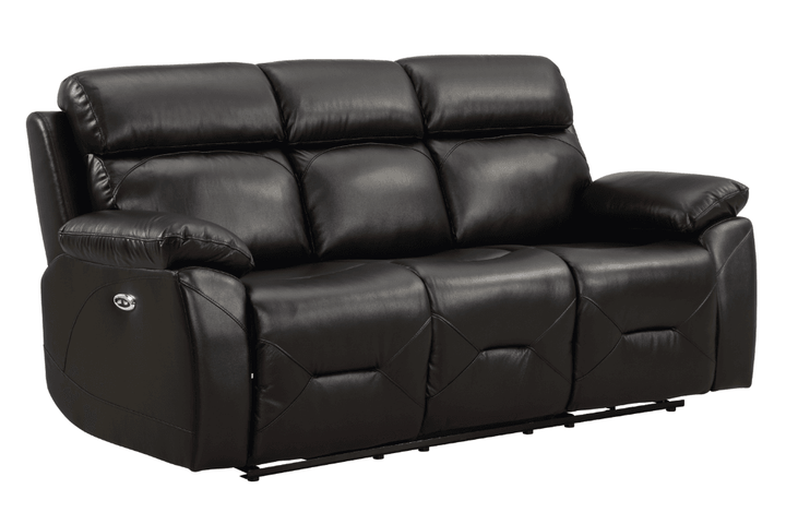 Vancouver  Genuine Leather Black Electric Power Recliner 3 Seater