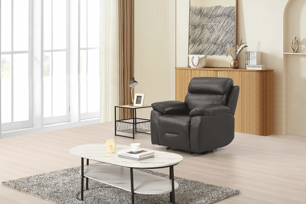 Vancouver  Genuine Leather Grey Electric Power Recliner Armchair
