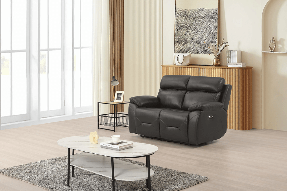 Vancouver  Genuine Leather Grey Electric Power Recliner 2 Seater