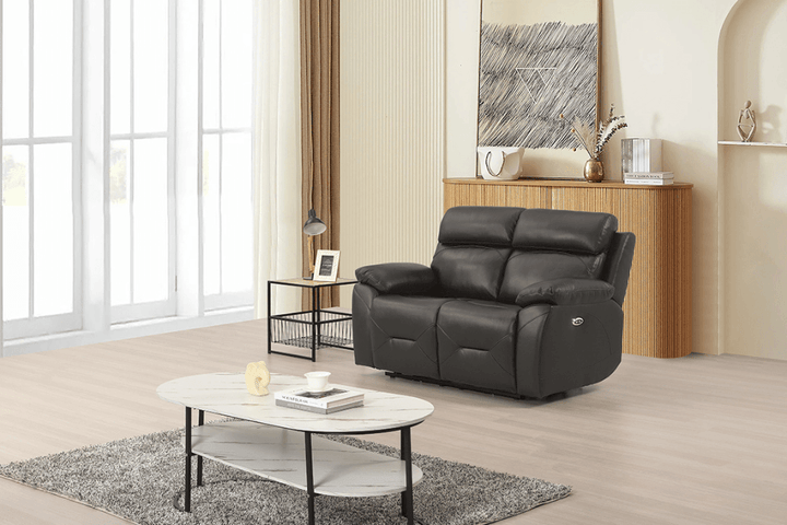 Vancouver  Genuine Leather Grey Electric Power Recliner 2 Seater